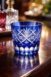 青い江戸切子のグラス
